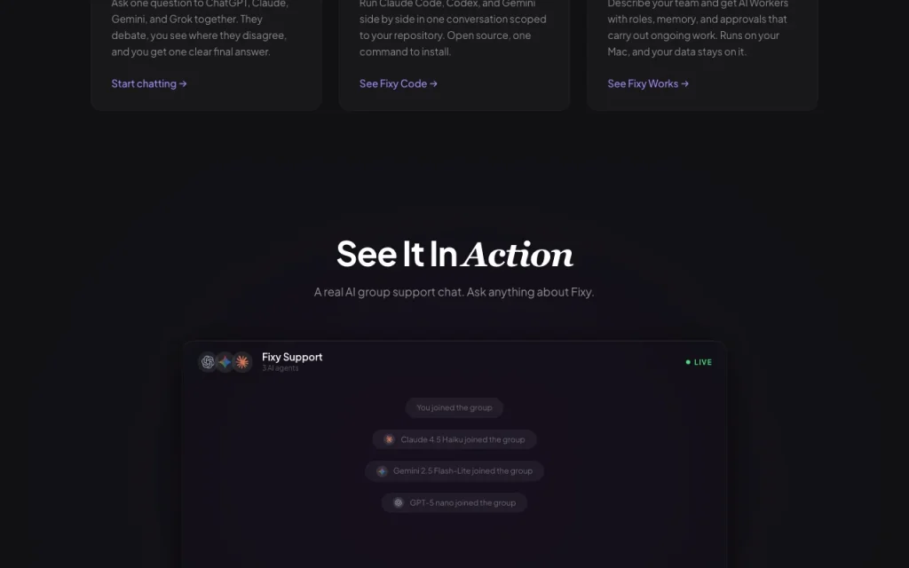 Fixy Startseite – Screenshot des KI-Tools chat-assistenten, Oct 2, 2026