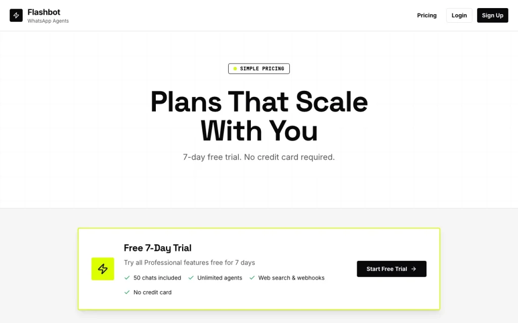Flashbot pricing page with plans and prices — screenshot of the productivity & writing AI tool, Oct 2, 2026