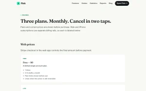 Flick pricing page homepage screenshot, productivity & writing AI tool