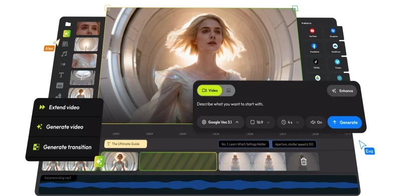 Flixier homepage screenshot, video AI tool