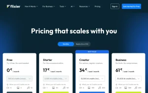 Flixier pricing page homepage screenshot, video AI tool