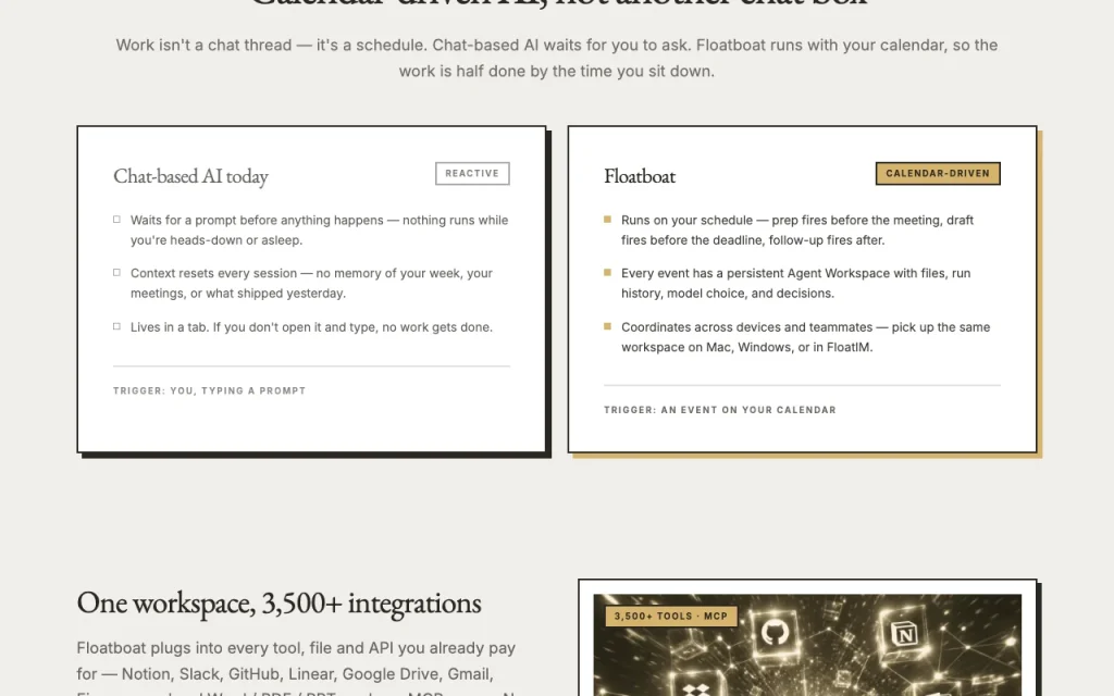 Floatboat homepage — screenshot of the productivity & writing AI tool, Oct 1, 2026