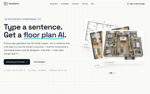 Floor Plan AI homepage — screenshot of the image generation AI tool, 2026-10-02