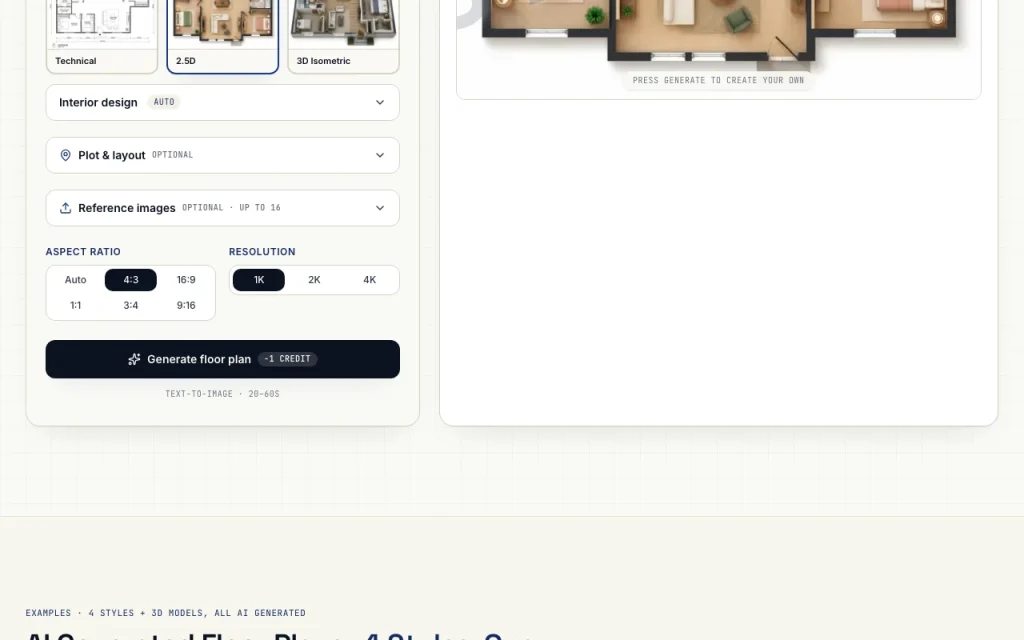 Floor Plan AI homepage — screenshot of the image generation AI tool, Oct 2, 2026