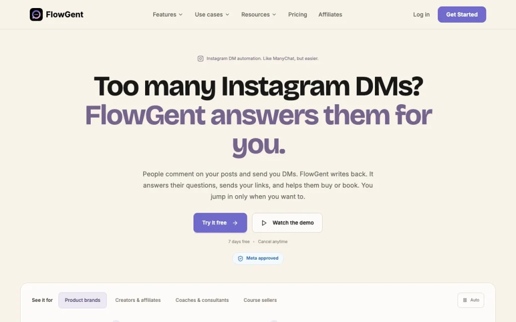 FlowGent AI Startseite – Screenshot des KI-Tools produktivität & schreiben, Oct 1, 2026
