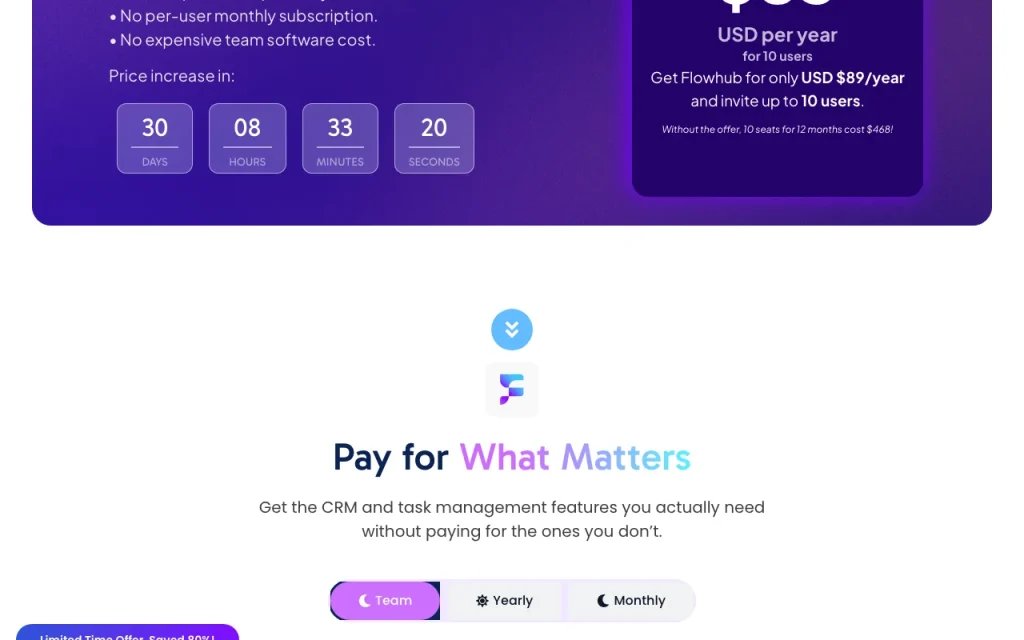 Flowhubr página de precios con planes y precios — captura de pantalla de la herramienta de IA productividad y escritura, Oct 2, 2026
