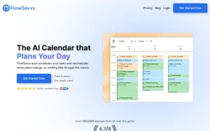 FlowSavvy homepage — screenshot of the productivity & writing AI tool, 2026-10-01