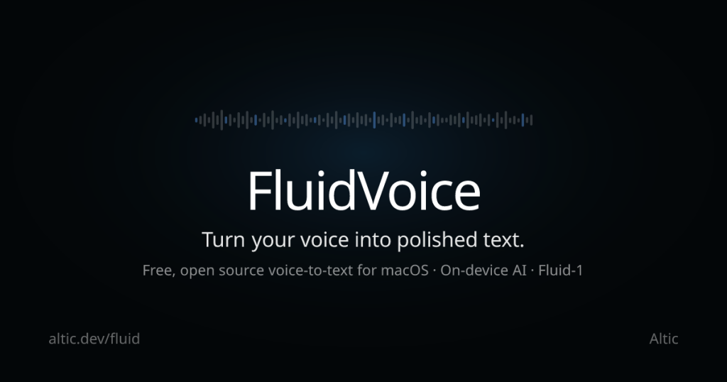 Capture d'écran de la page d'accueil de FluidVoice, outil d'IA audio et voix