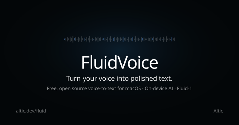 FluidVoice homepage screenshot, audio & voice AI tool