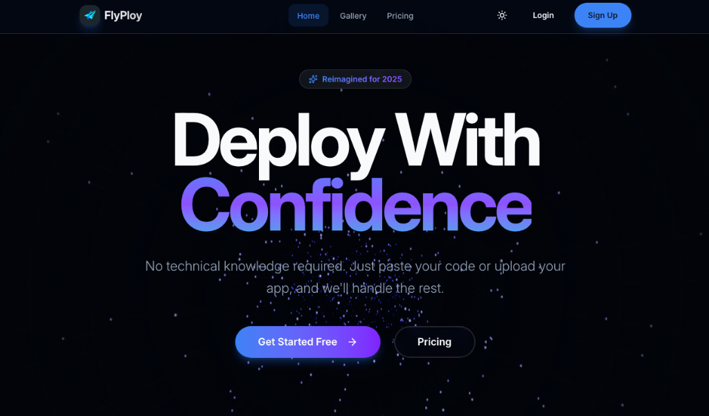 Captura de la página de inicio de FlyPloy, herramienta de IA programación