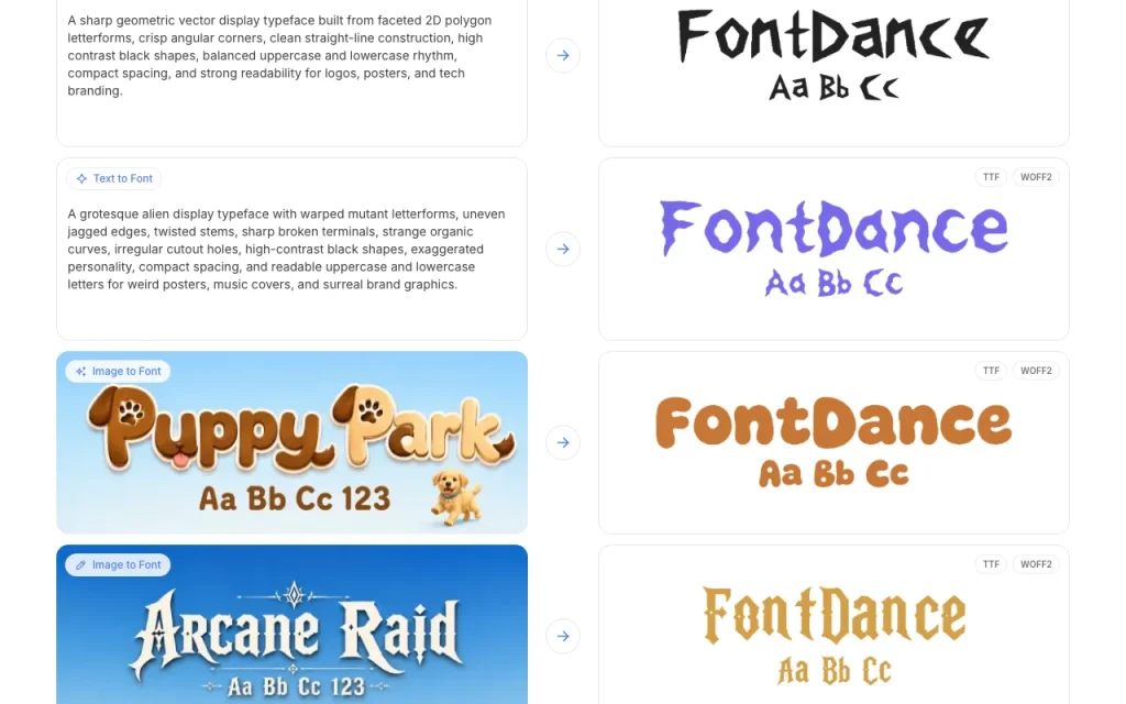 FontDance homepage — screenshot of the image generation AI tool, Oct 1, 2026