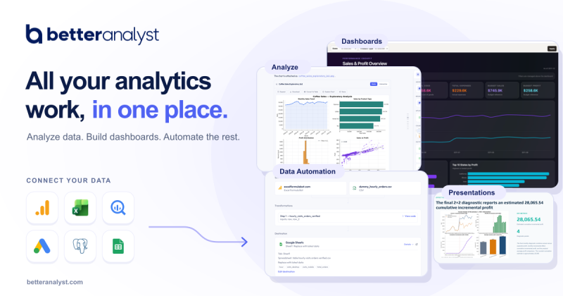 Better Analyst (formerly Formula Bot) homepage screenshot, productivity & writing AI tool