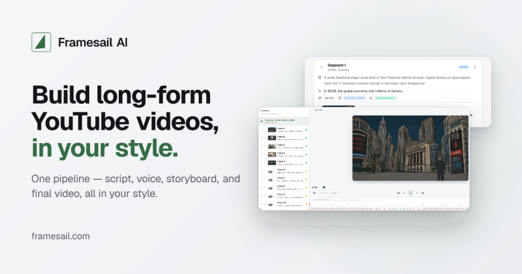 Framesail AI homepage screenshot, video AI tool