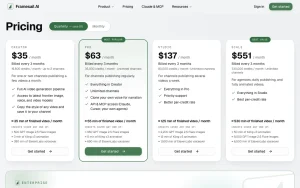 Framesail AI pricing page with plans and prices — screenshot of the video AI tool, 2026-10-01