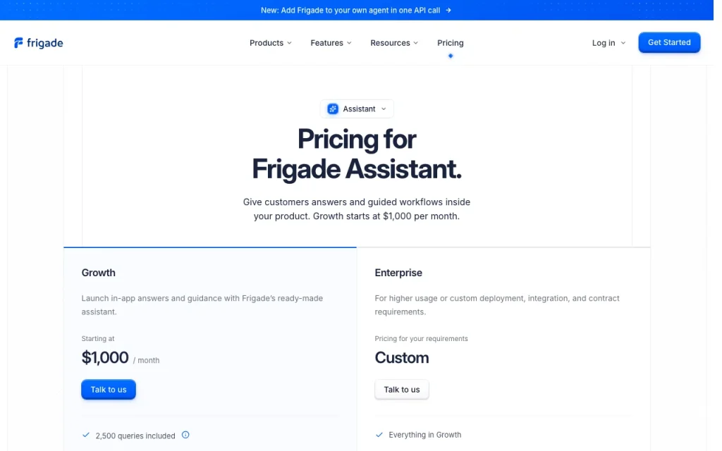 Frigade pricing page with plans and prices — screenshot of the productivity & writing AI tool, Oct 1, 2026