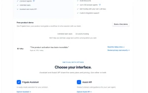 Frigade pricing page homepage screenshot, productivity & writing AI tool