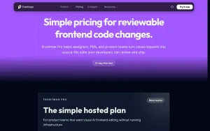 Frontman pricing page with plans and prices — screenshot of the coding AI tool, 2026-10-02