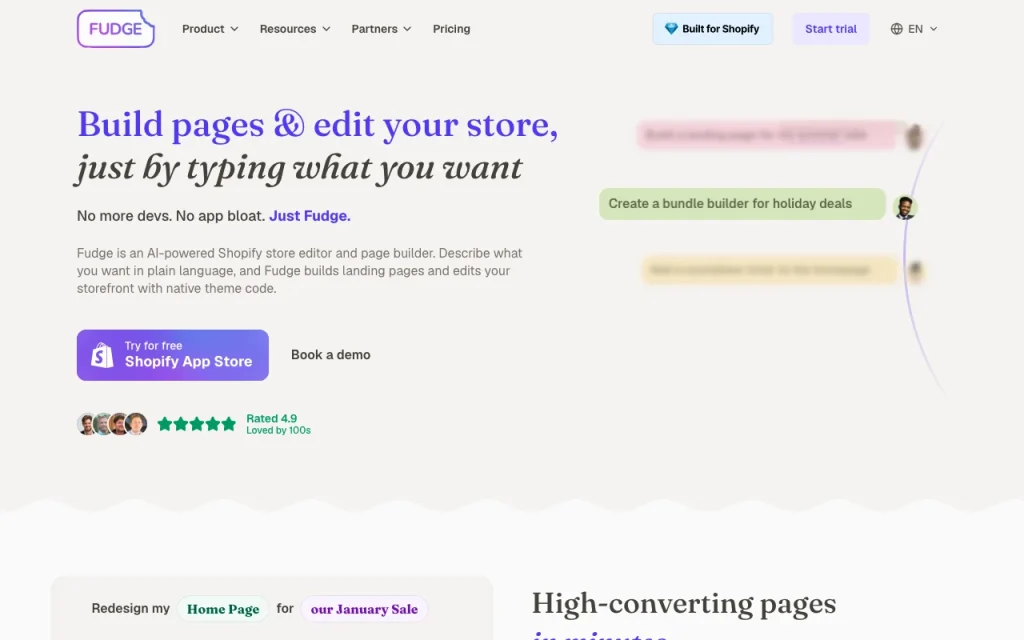 Fudge página principal — captura de pantalla de la herramienta de IA productividad y escritura, Oct 2, 2026
