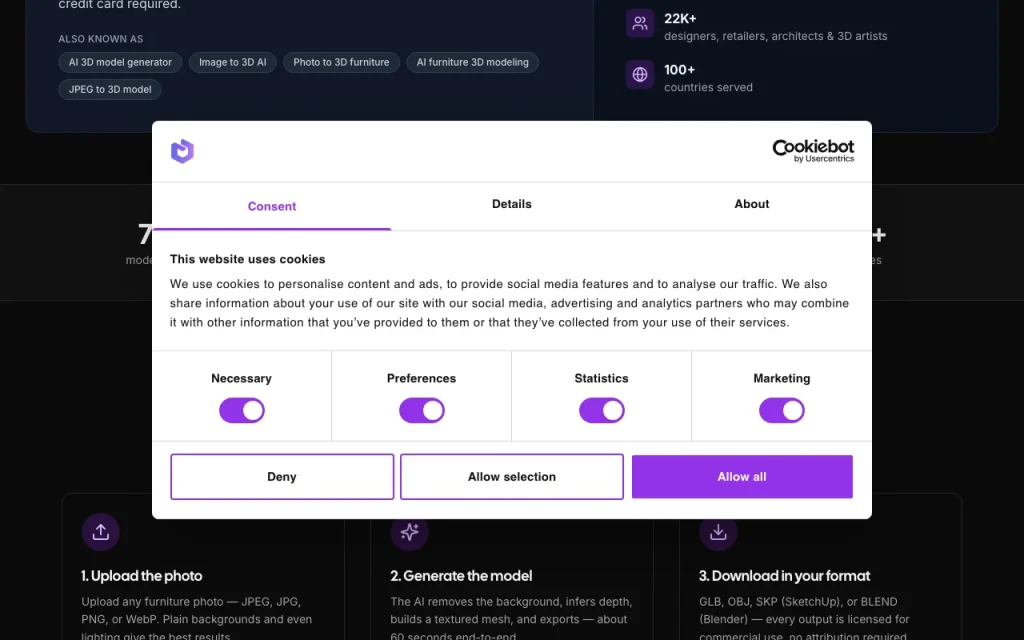 FurniMesh homepage — screenshot of the image generation AI tool, Oct 2, 2026