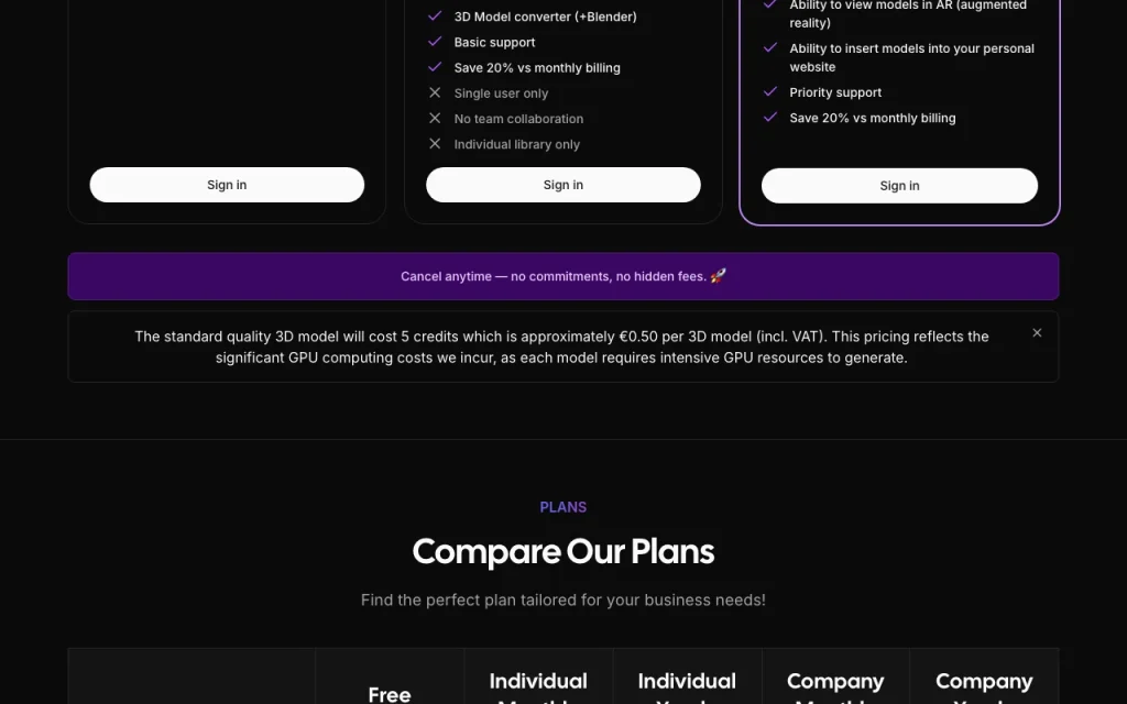 FurniMesh pricing page with plans and prices — screenshot of the image generation AI tool, Oct 2, 2026