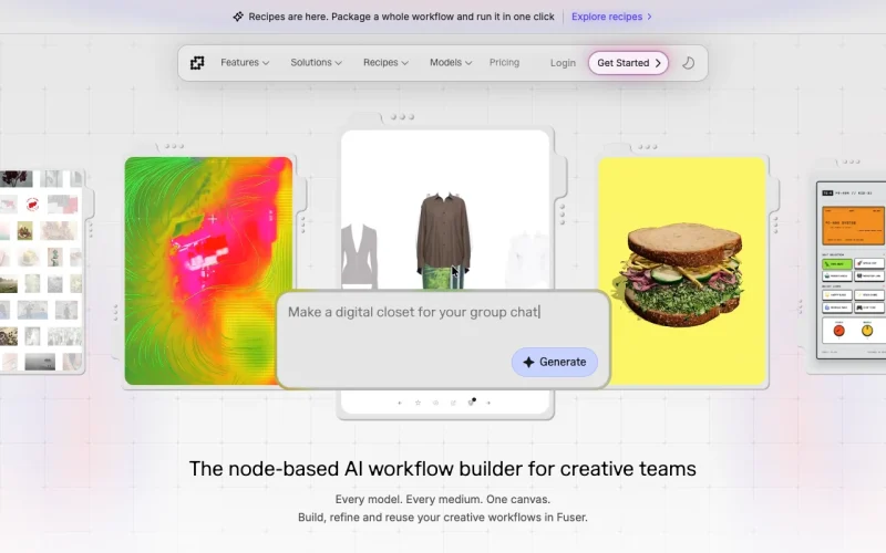 Fuser homepage screenshot, image generation AI tool