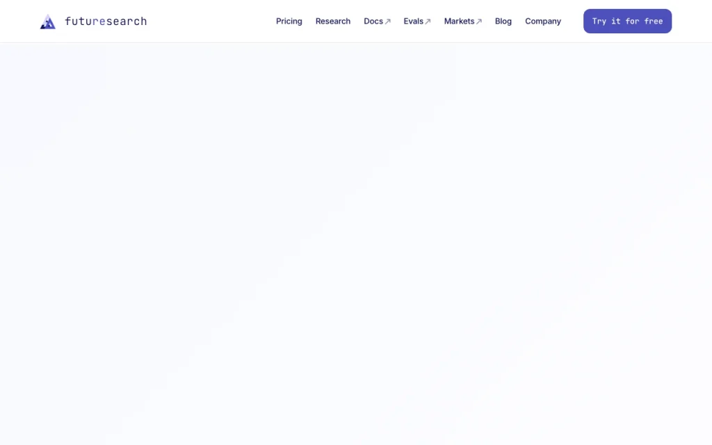 FutureSearch homepage — screenshot of the research & search AI tool, Oct 1, 2026