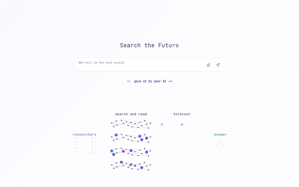 FutureSearch page d'accueil — capture d'écran de l'outil d'IA recherche, Oct 1, 2026