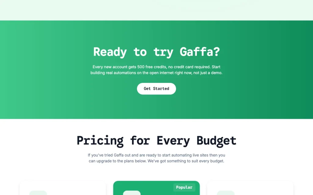 Gaffa homepage — screenshot of the coding AI tool, Oct 2, 2026