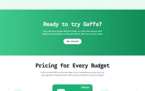 Gaffa homepage — screenshot of the coding AI tool, 2026-10-02