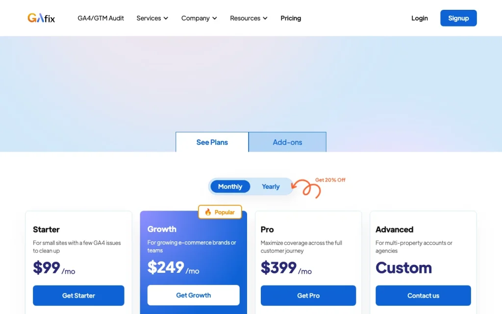 GAfix.ai page de tarifs avec offres et prix — capture d'écran de l'outil d'IA productivité et rédaction, Oct 2, 2026
