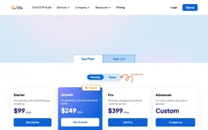 GAfix.ai pricing page with plans and prices — screenshot of the productivity & writing AI tool, 2026-10-02