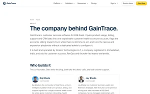 GainTrace about page — screenshot of the productivity & writing AI tool, 2026-10-02