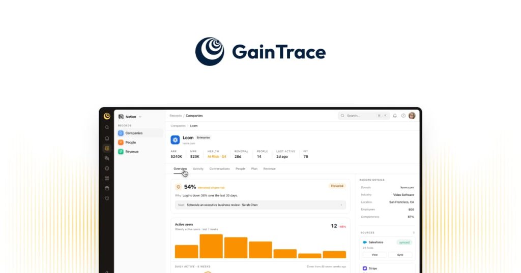 Capture d'écran de la page d'accueil de GainTrace, outil d'IA productivité et rédaction