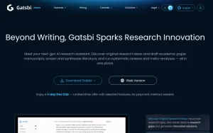 Gatsbi homepage — screenshot of the research & search AI tool, 2026-10-02