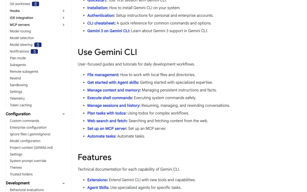 Gemini CLI documentation — screenshot of the coding AI tool, Oct 2, 2026