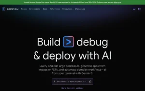Gemini CLI homepage — screenshot of the coding AI tool, 2026-10-02