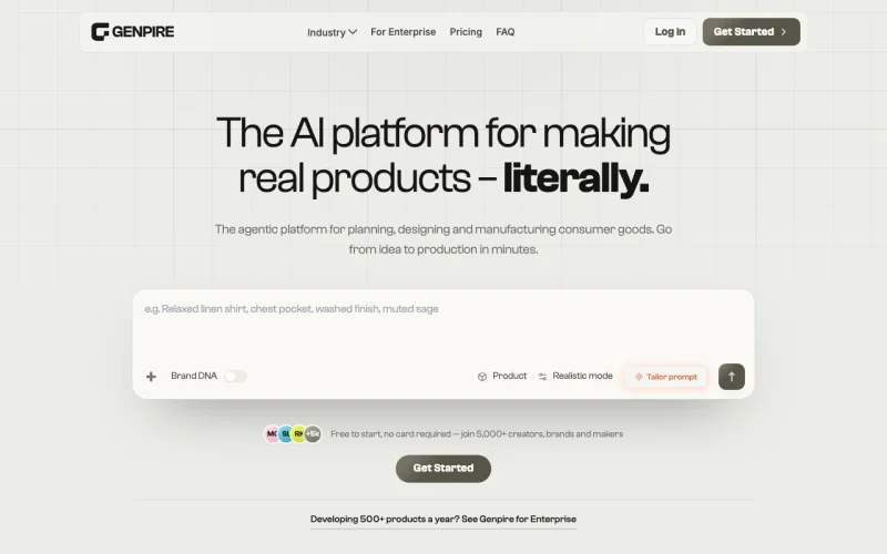 Genpire homepage screenshot, productivity & writing AI tool