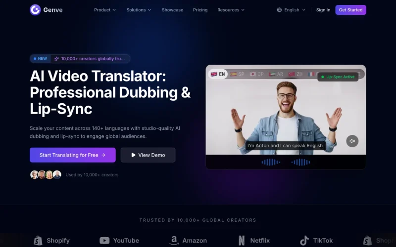 Genve homepage screenshot, video AI tool