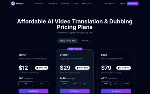 Genve pricing page homepage screenshot, video AI tool