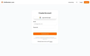 GetRenders features page — screenshot of the image generation AI tool, 2026-10-02
