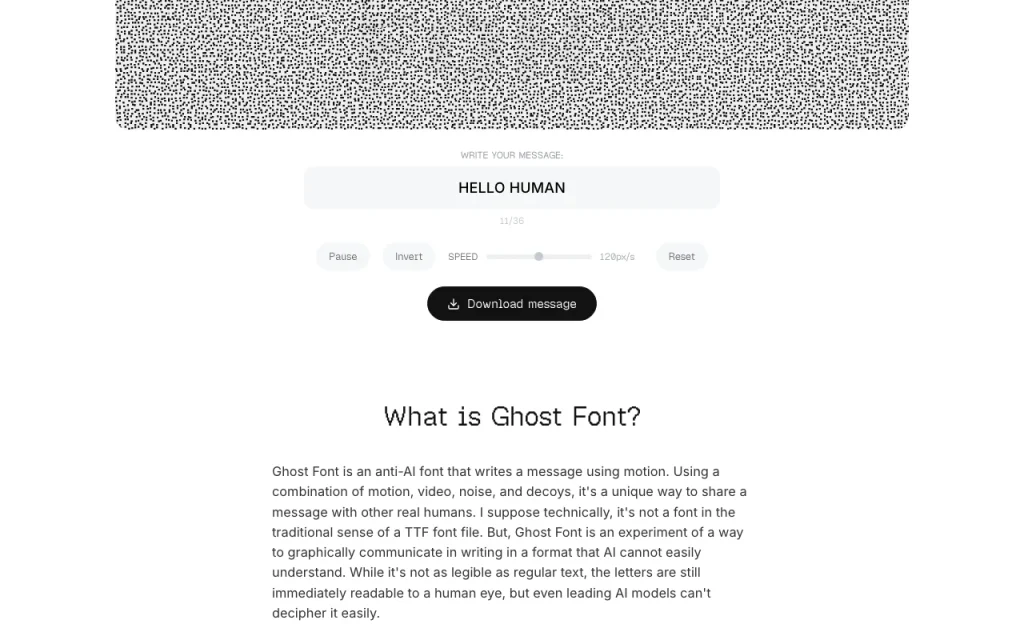 Ghost Font (by Mixfont) homepage — screenshot of the image generation AI tool, Oct 1, 2026