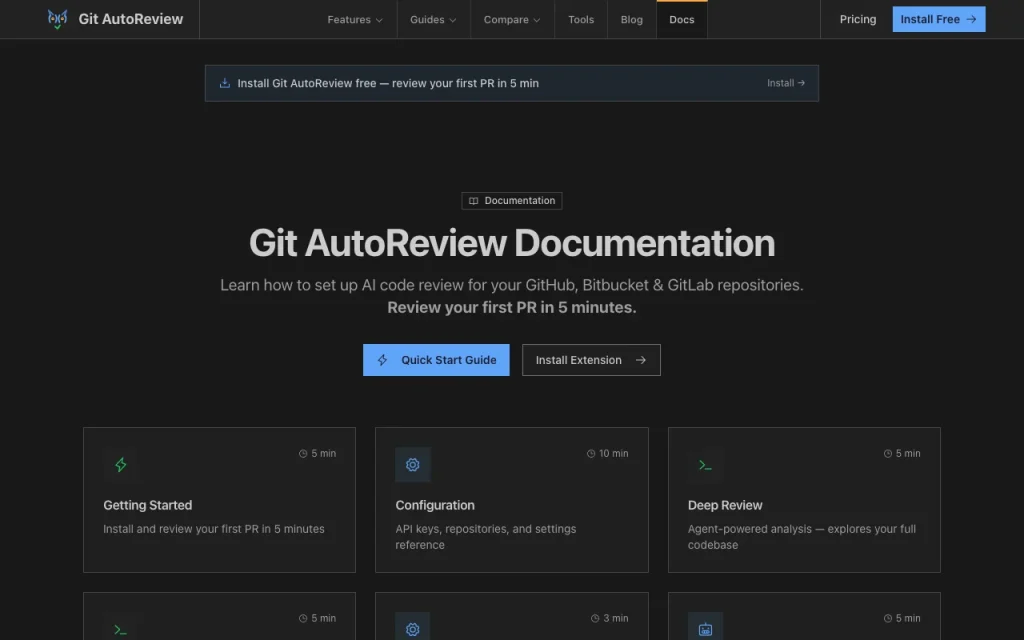 Git AutoReview documentation — screenshot of the coding AI tool, Oct 1, 2026