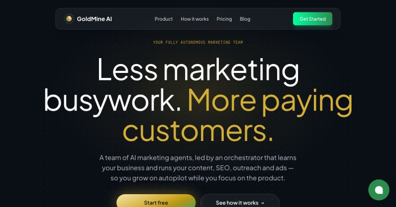 GoldMine AI homepage screenshot, productivity & writing AI tool