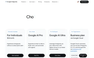Google Antigravity pricing page with plans and prices — screenshot of the coding AI tool, 2026-10-02