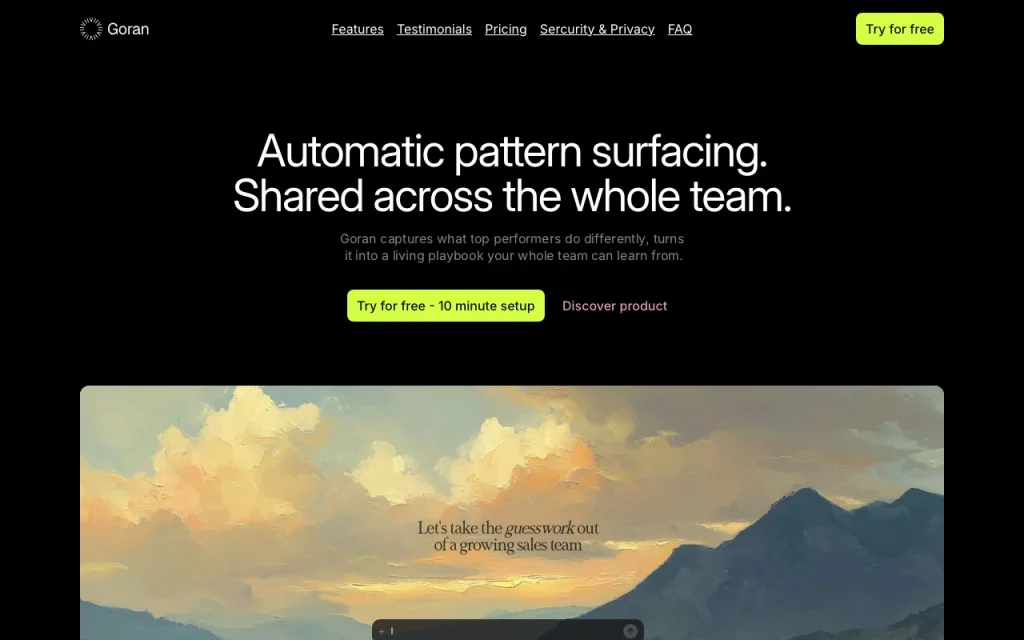 Goran homepage — screenshot of the productivity & writing AI tool, Oct 2, 2026