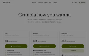 Granola pricing page with plans and prices — screenshot of the productivity & writing AI tool, 2026-10-01