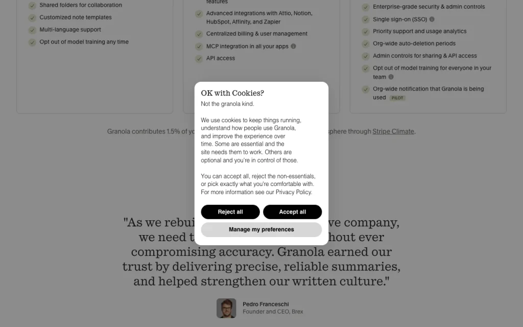 Granola pricing page with plans and prices — screenshot of the productivity & writing AI tool, Oct 1, 2026