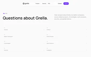Grella FAQ page — screenshot of the research & search AI tool, 2026-10-02