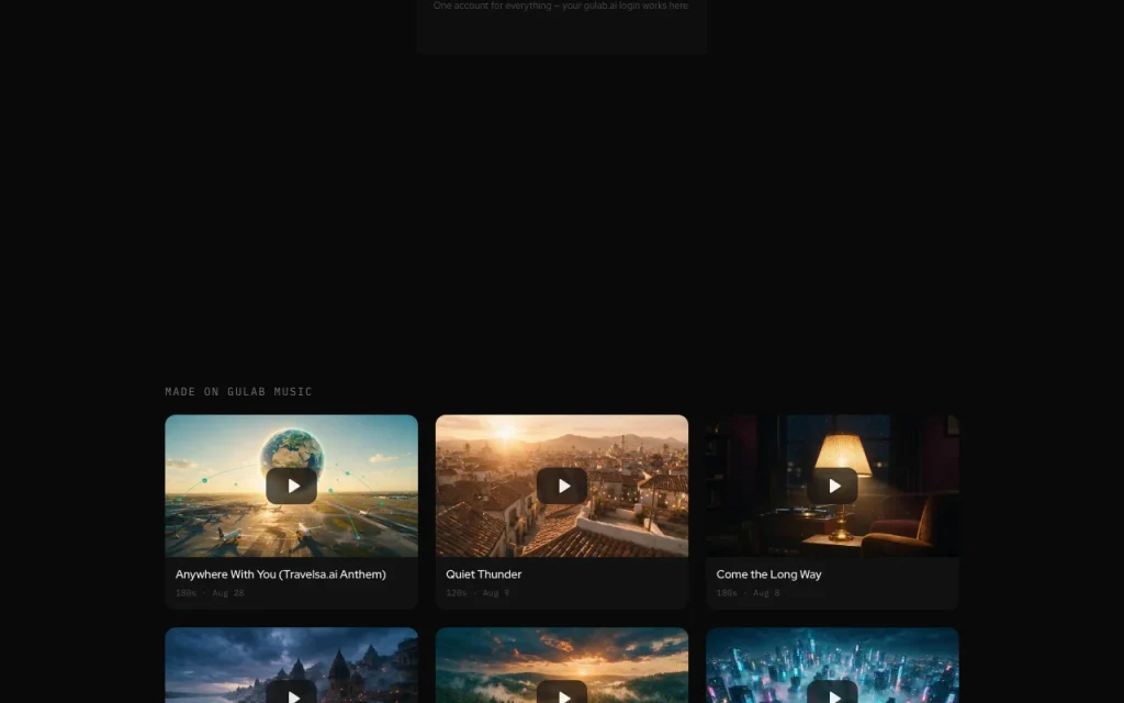 Gulab Music homepage — screenshot of the video AI tool, Oct 2, 2026