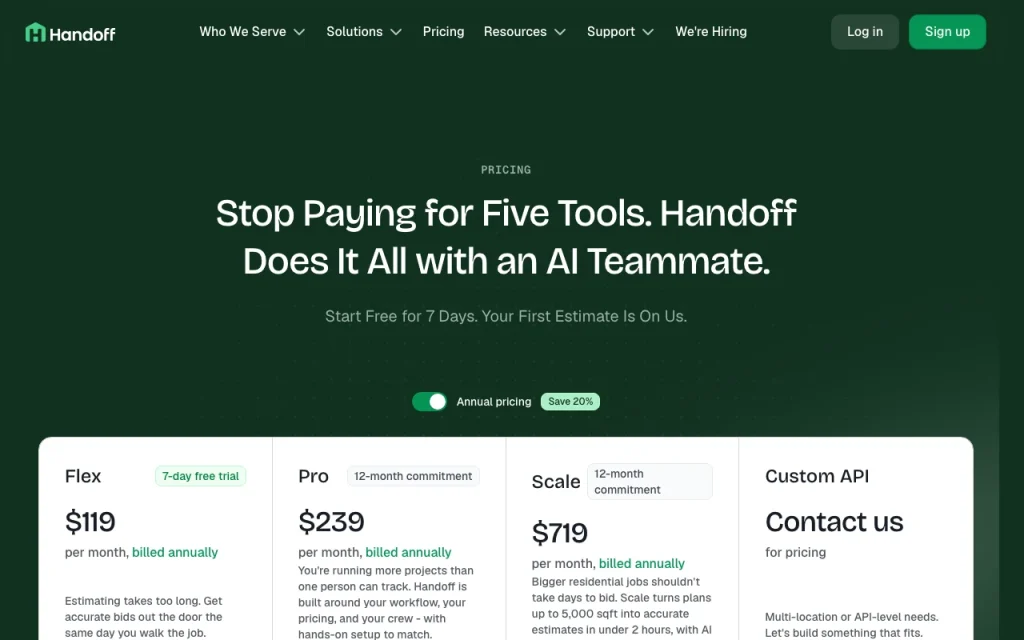 Handoff Preisseite mit Tarifen und Preisen – Screenshot des KI-Tools produktivität & schreiben, Oct 2, 2026